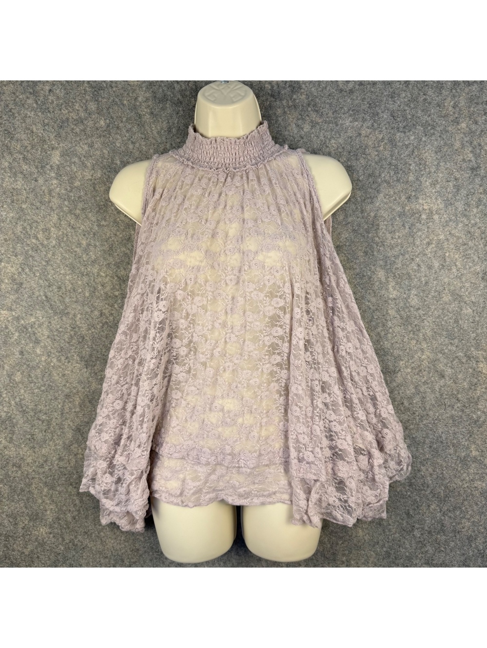 Free People Myrna Sheer Floral Lace Sleeveless Tunic Top Latte Mauve Medium 848